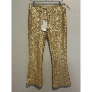 NWT ZADIG & VOLTAIRE Polis Gold Sequin Bootcut Crop Trousers Pants EU 38| US M